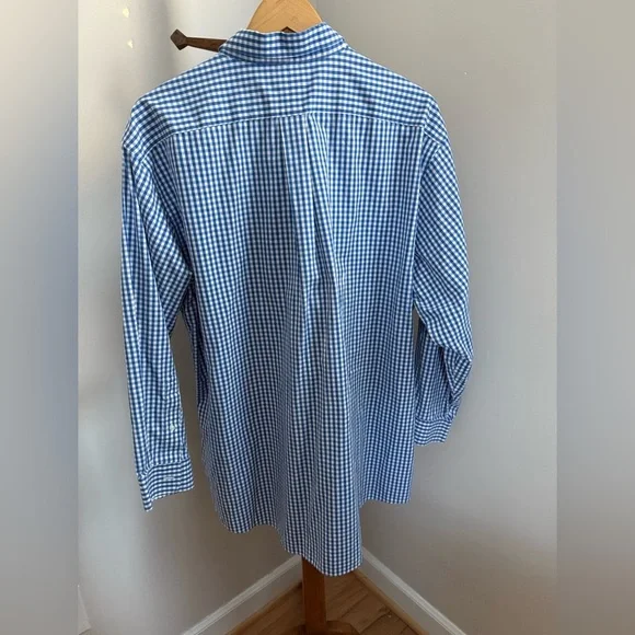 LL Bean Men’s Wrinkle Free Button Down Dress Shirt Blue & White Gingham 18-33 - Picture 5 of 5